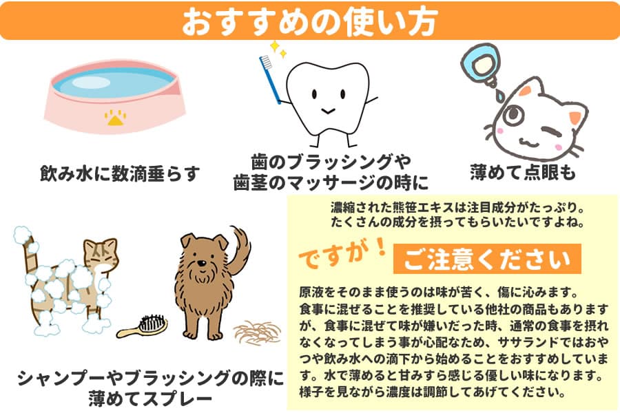 犬や猫へのエキスの与え方 熊笹バナー